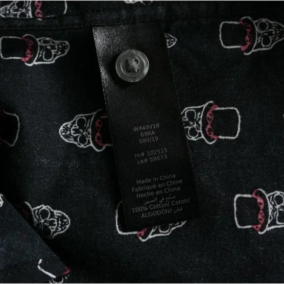 John Varvatos Button Down L Slash Skull Top Hat Print Mens S/S Shirt Rock & Roll - Picture 9 of 10